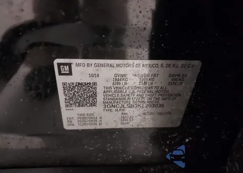2019 Chevrolet Trax 1Lt from USA, damaged, VIN 3GNCJLSB3KL203035